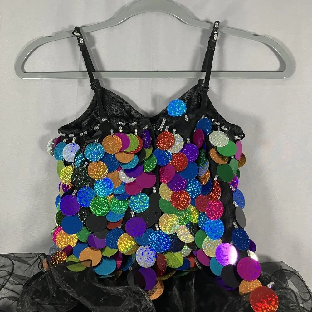 Weissman Dance Dress Girls MC Black‎ Multicolor Sequin Tutu Costume Recital